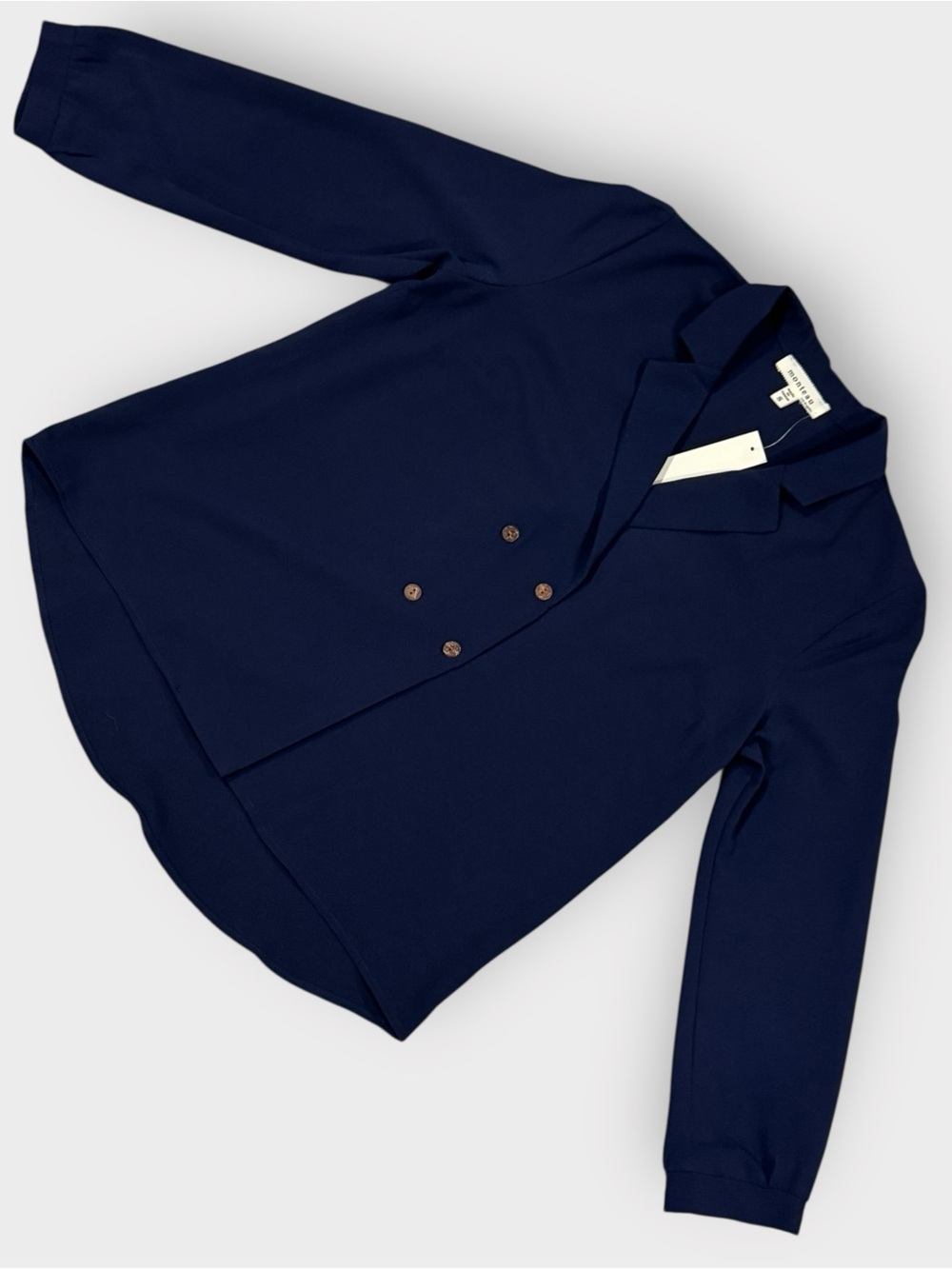 Monteau NWT Navy Double Breasted Blazer Blouse Wood Buttons Small